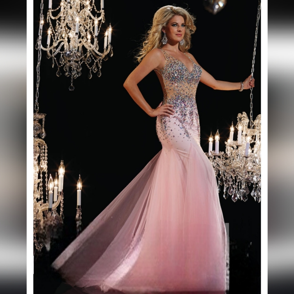 Nwot Panoply Cotton Candy Pink Tulle Aurora Borelle V Neck Illusion Formal Gown